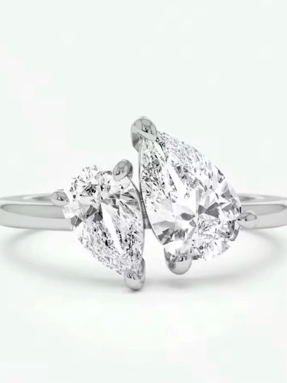 NEW Toi et Moi (You and Me) Double Pear CZ Open Ring in White
